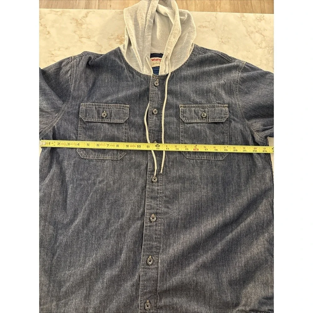 Wrangler Authentics Mens Denim Hooded‎ Shirt Jacket Size L Blue Flannel Lined